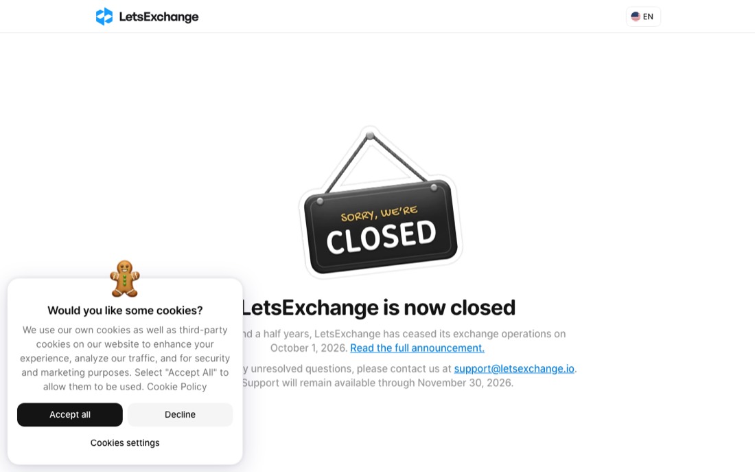 Сайт обменника LetsExchange